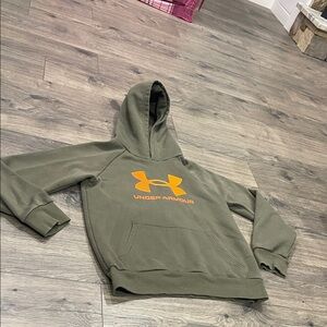 Under Armour Olive Hoodie with Bright Orange Logo